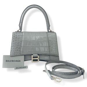 Balenciaga HOURGLASS SMALL CROCODILE EMBOSSED Crossbody Top Handle Shoulder Bag